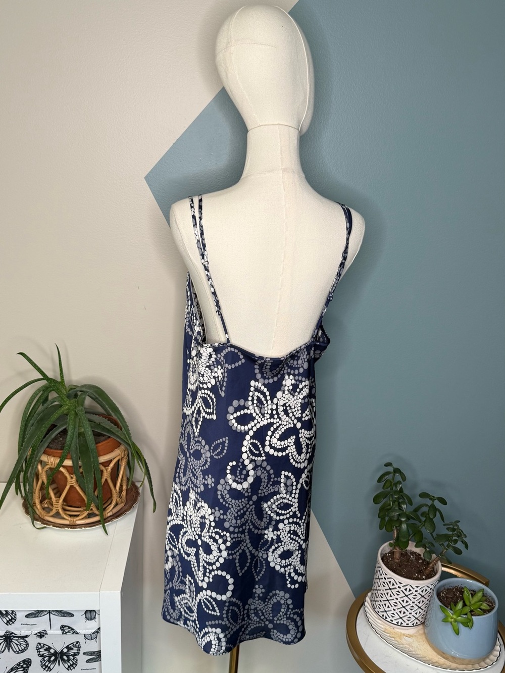 Cabernet Satin Floral Chemise Nightgown Slip Dress Blue M Y2K - Picture 4 of 10